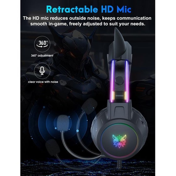 Onikuma X15 Pro Cat Gaming Ενσύρματα Ακουστικά 3.5mm/USB με RGB Φωτισμό - Μαύρα image 1