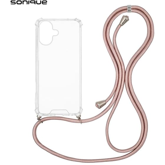 Θήκη Apple iPhone 16 - Sonique Armor Clear Θήκη Σιλικόνης με Κορδόνι - Χρυσό Σατινέ image 0