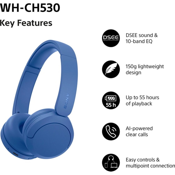 Sony WH-CH530 Ασύρματα Ακουστικά Κεφαλής Bluetooth - Cobalt image 1