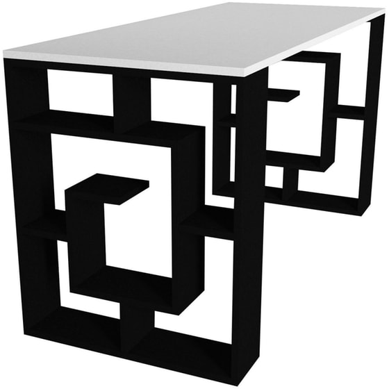 Γραφείο Μελέτης από Μελαμίνη 140x60cm - Λευκό/Μαύρο image 3
