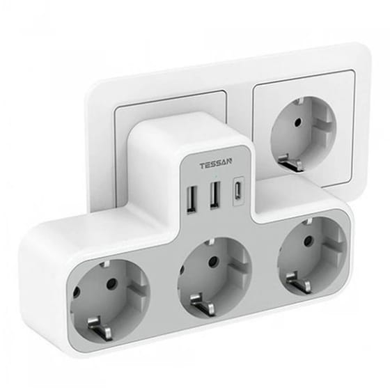 Πρίζα ρεύματος τοίχου TESSAN TS-323-DE-C με θύρες AC, USB-A, USB-C image 0