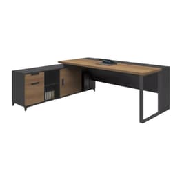 Γραφείο Γωνιακό Woodwell Proline C56009 από Μελαμίνη 180x70cm - Καρυδί/Μαύρο