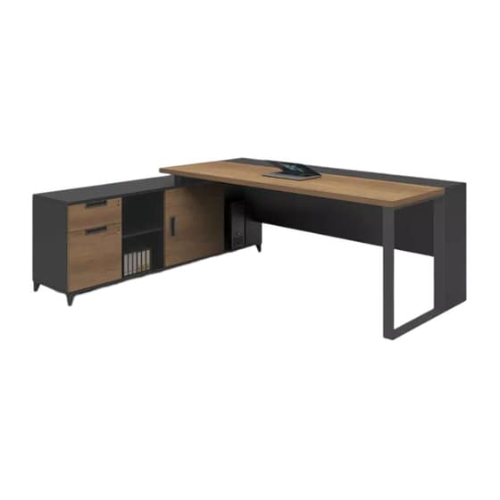Γραφείο Γωνιακό Woodwell Proline C56009 από Μελαμίνη 180x70cm - Καρυδί/Μαύρο image 0
