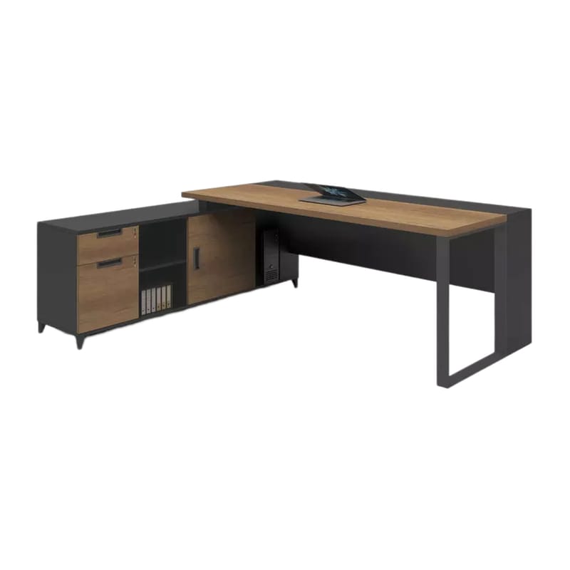 Γραφείο Γωνιακό Woodwell Proline C56009 από Μελαμίνη 180x70cm - Καρυδί/Μαύρο