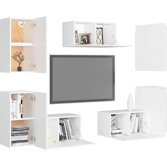 Έπιπλα Τηλεόρασης VidaXL Μοριοσανίδα 7 Τμχ 60x30x30cm - Λευκό image 2