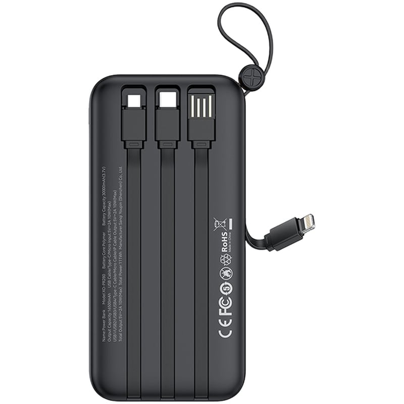 Powerbank XO PR280 30.000mAh 10W με 4 ενσωματωμένα καλώδια - Black