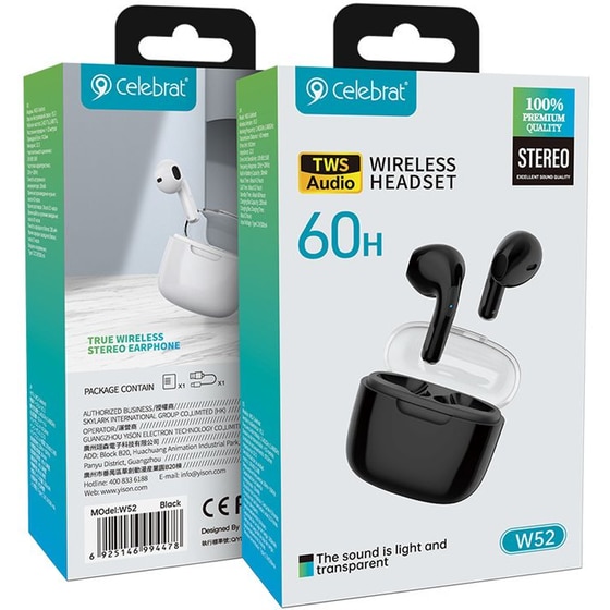 Ακουστικά Bluetooth Celebrat W52 - Μαύρα image 3