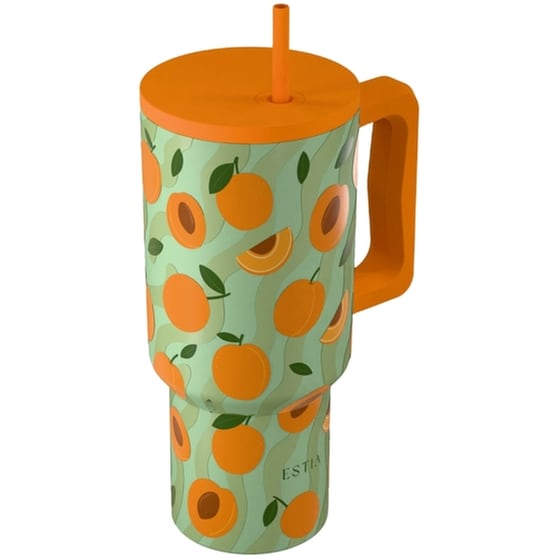 Ποτήρι Θερμός Estia Straw Tumbler XL Save The Aegean Peach Garden με Καλαμάκι και Λαβή 900 ml image 1