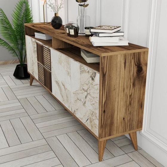 Μπουφές 24Mall Pavia από Μοριοσανίδα/Πλαστικό 180x35x78.6 cm - Καρυδί/Λευκός image 4
