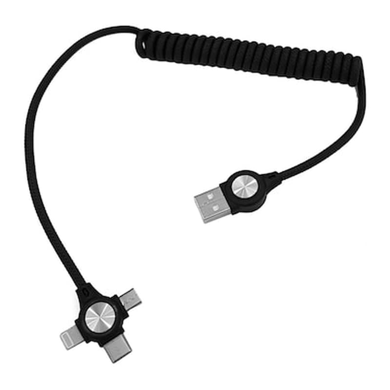 Καλώδιο Powertech USB-A Male σε micro USB / Type-C / Lightning Male - 0.11m POWERTECH