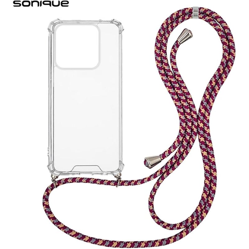 Θήκη Σιλικόνης Με Κορδόνι Sonique Armor Clear Xiaomi Xiaomi 14 Rainbow Μπορντό
