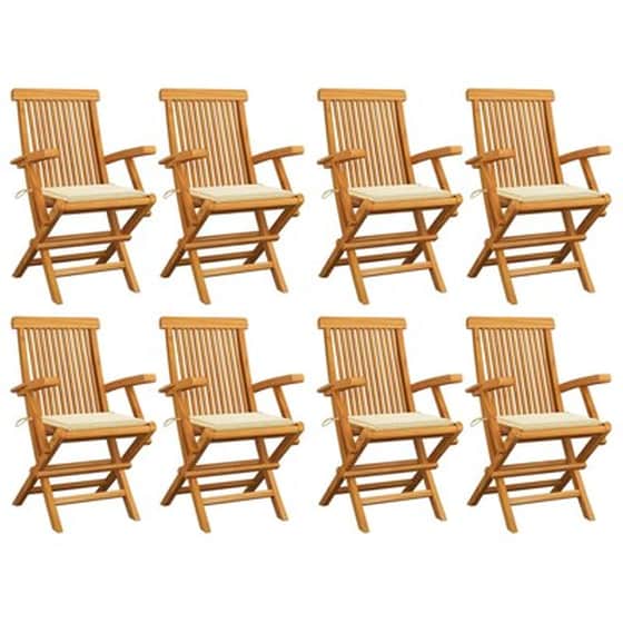 Vidaxl Καρέκλες Κήπου 8 Τεμ. Από Μασίφ Ξύλο Teak Με Κρεμ Μαξιλάρια image 1