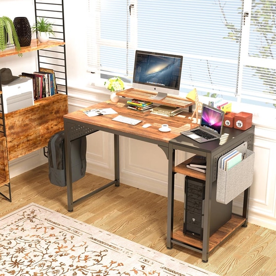 Γραφείο Υπολογιστή Eureka Ergonomic από Μελαμίνη 120x60cm - Καφέ/Μαύρο image 6