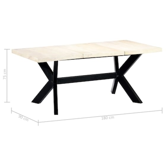 Τραπεζαρία Vidaxl από Μασίφ Ξύλο Μάνγκο 180x90x75 cm - Λευκή/Μαύρή image 5
