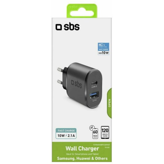 Φορτιστής Πρίζας Sbs 2-port Usb, Usb-C - Black image 1