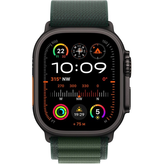 Apple Watch Ultra 2 GPS + Cellular 49mm Black Titanium Case with Dark Green Alpine Loop - Medium image 1