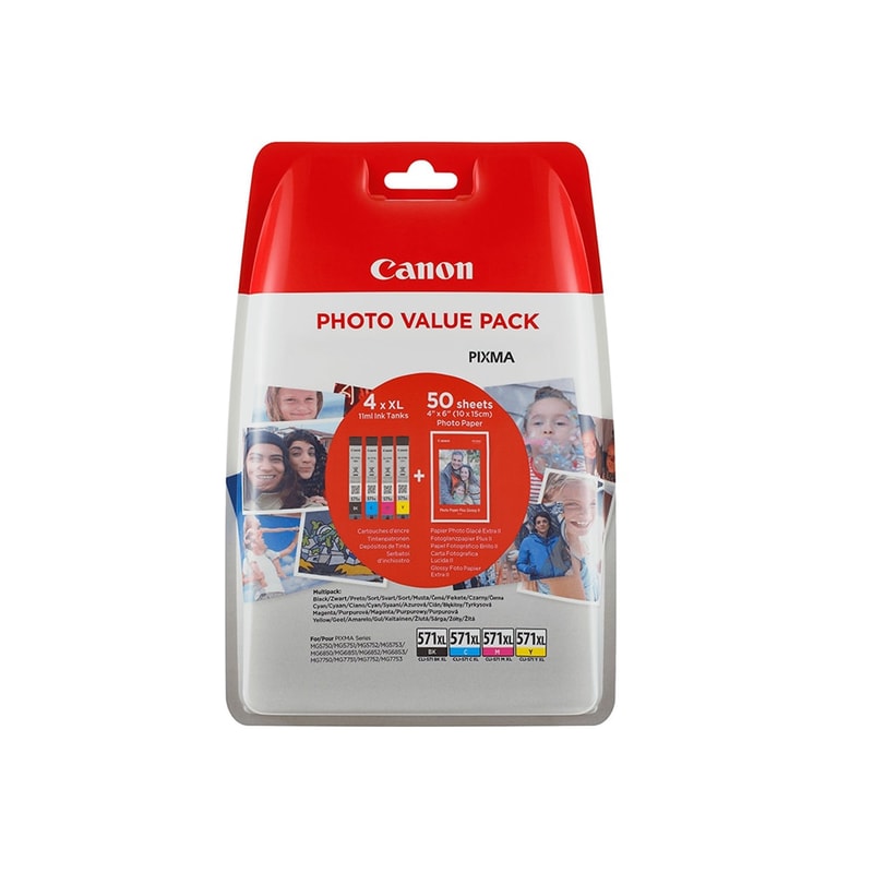 Canon CLI-571XL Κυανό / Ματζέντα / Κίτρινο / Μαύρο Πακέτο 4 Μελανιών Εκτυπωτή 0332C005AA