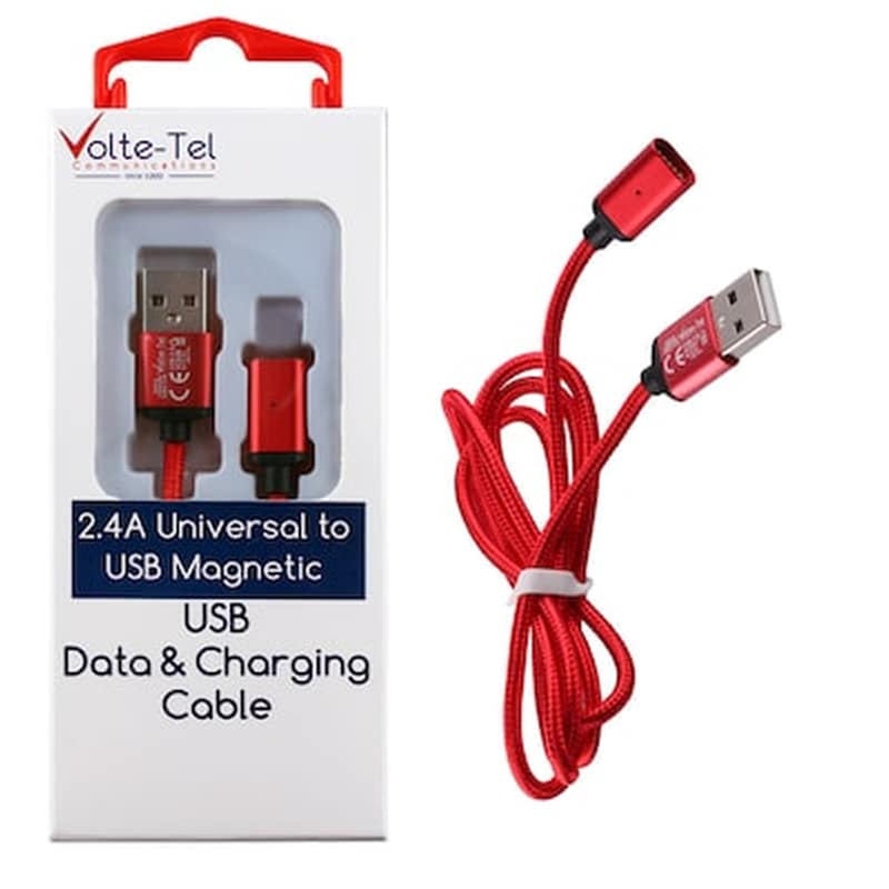 Καλώδιο δεδομένων Volte-tel Vcd08 Magnetic Braided Usb 2.4a 1m - Red