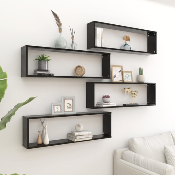 Ράφια Τοίχου VidaXL από Μοριοσανίδα 100x15x30cm 4 Τμχ - Μαύρο image 1