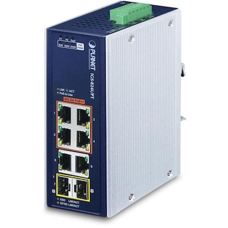 PLANET TECHNOLOGY CORP. PLANET IP30 Industrial Network Switch Unmanaged Gigabit Ethernet (1000 Mbps) PoE Support