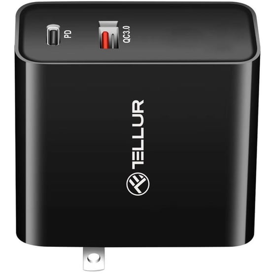 Φορτιστής Πρίζας Tellur PDHC1 1x USB-C, 1x USB-A 48W - Black (US, EU, UK) image 3