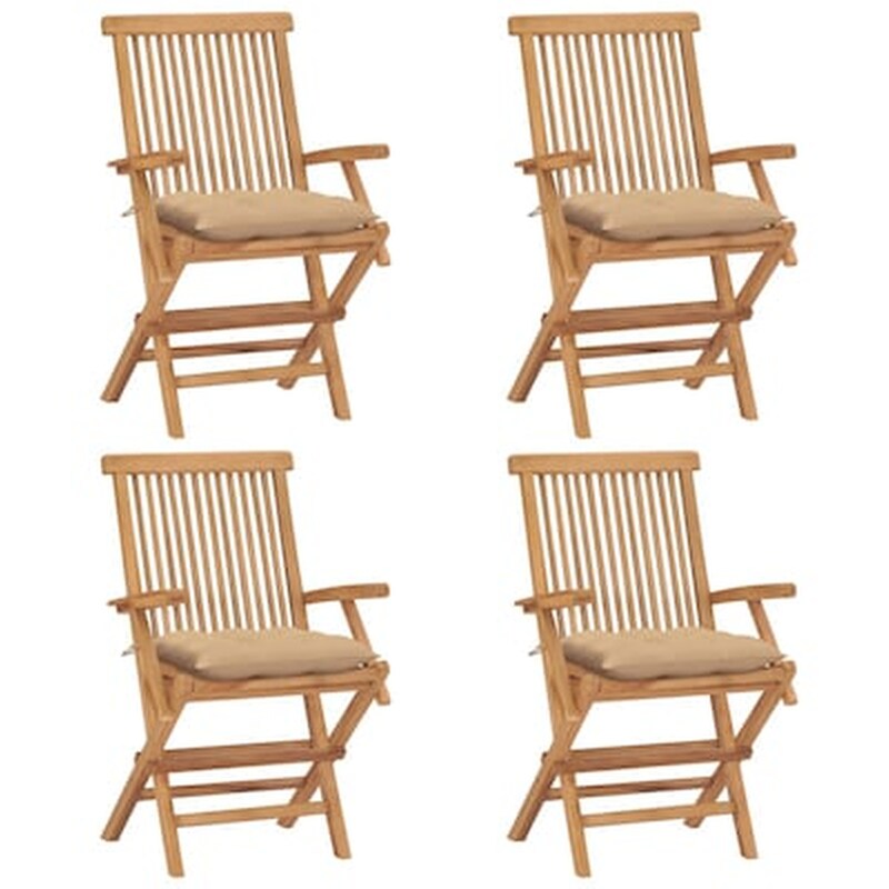 Vidaxl Καρέκλες Κήπου 4 Τεμ. Από Μασίφ Ξύλο Teak Με Μπεζ Μαξιλάρια