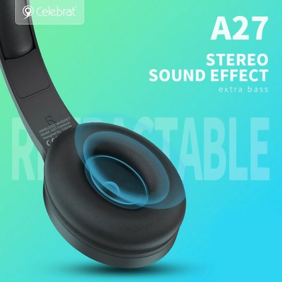 Celebrat Headphones A27, Wireless Και Wired, Bluetooth 5.3, Φ40mm, Μαύρα image 2