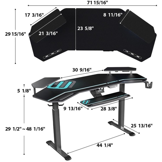 Γραφείο Gaming Eureka Ergonomic ERK-ES71-B BLK από Μοριοσανίδα 182x76 cm - Μαύρο image 1