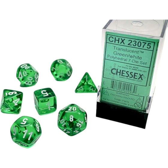 Σετ Ζάρια - 7 Dice Set Translucent Polyhedral Green With White Chessex image 1
