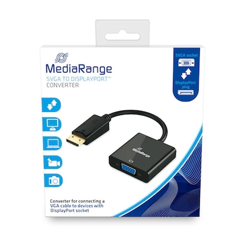 Καλώδιο Mediarange Svga To Displayport Converter, Vga Socket/dp Plug, 15cm, Black (mrcs173)
