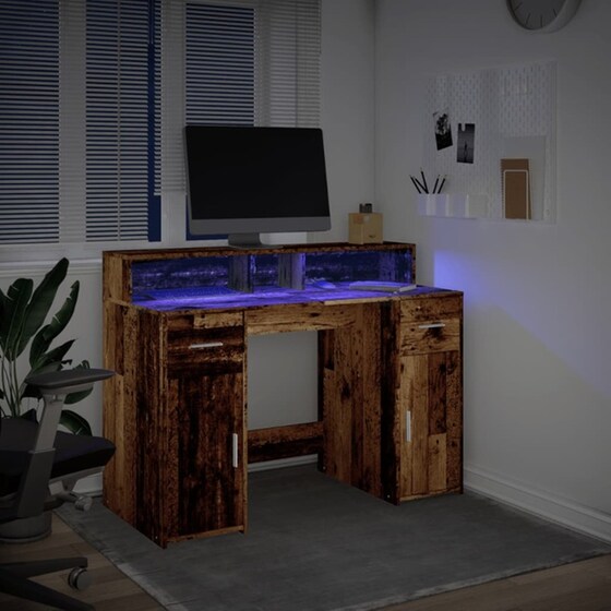 Γραφείο VidaXL με LED από Επεξεργασμένο Ξύλο 120x55x91 cm - Όψη Παλαιού Ξύλου image 3
