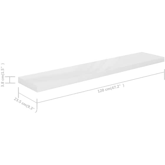 Ράφι Τοίχου VidaXL από MDF 120x23.5x3.8 cm - Λευκό/Γυαλιστερό image 6