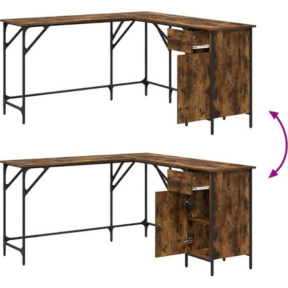 Γραφείο VidaXL από Επεξεργασμένο Ξύλο 141x141x75 cm - Καπνιστή Δρυς image 7