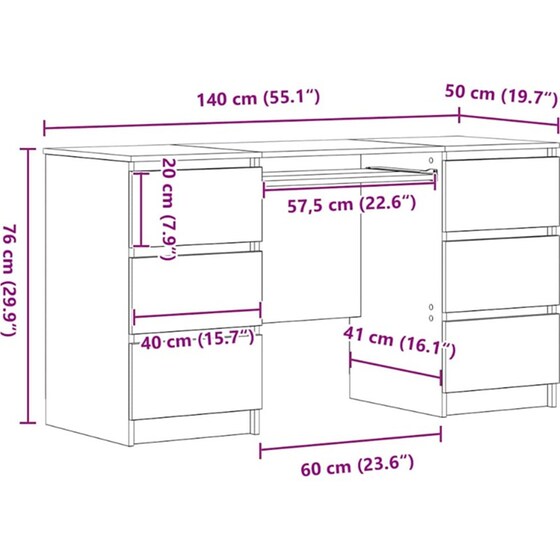 Γραφείο VidaXL από Επεξεργασμένο Ξύλο 140x50x76 cm - Μαύρη Οξιά image 10