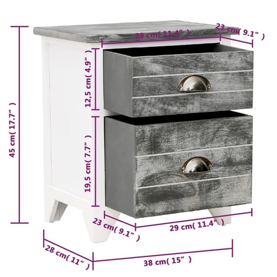 Κομοδίνο Vidaxl Από Ξύλο Παυλώνιας 38x28x45 cm - Γκρι Λευκό image 6
