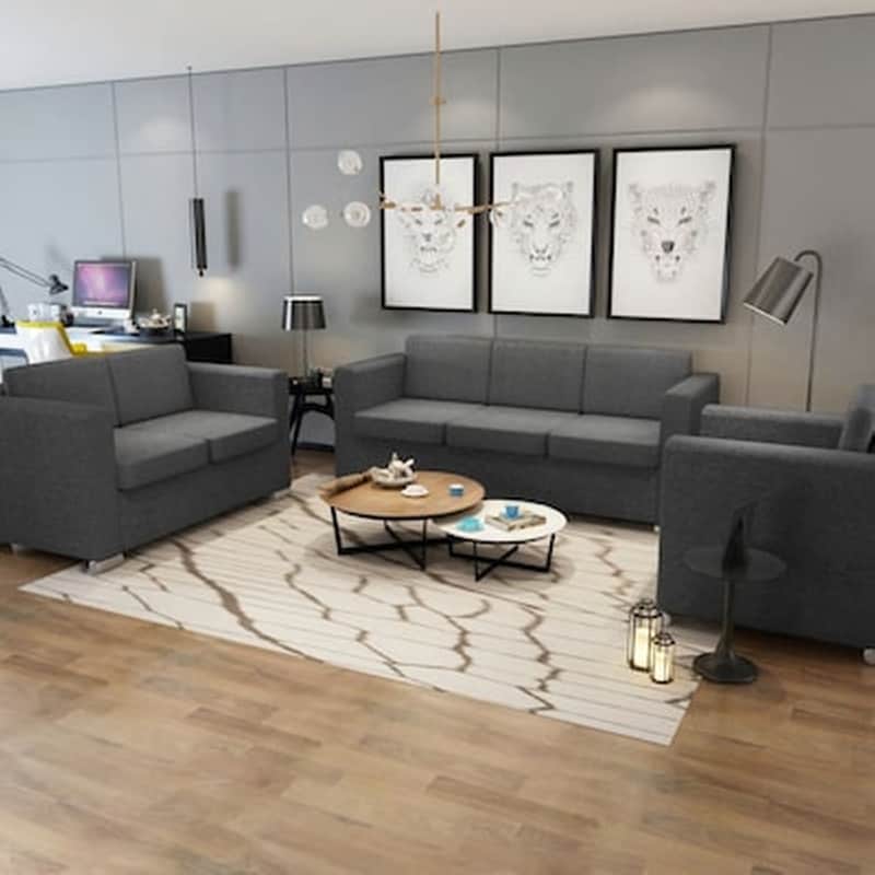 Vidaxl Σετ Καναπέδων Τριών Τεμαχίων Σκούρο Γκρι Υφασμάτινο VIDAXL