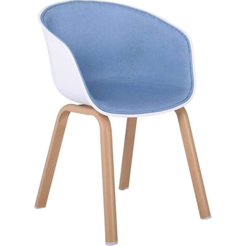 WOODWELL Πολυθρόνα Woodwell Ρρ/Yφασμα με Μεταλλικά Πόδια Σετ 4 Τμχ - Άσπρο/Μπλε