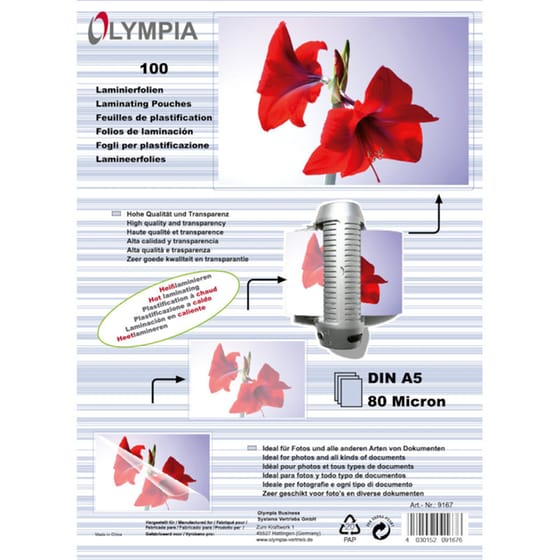 Olympia Φύλλα πλαστικοποίησης σε κουτί για Α5 80mic 100 φύλλα image 0