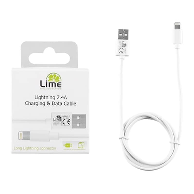 LIME Καλώδιο δεδομένων Lime Lul01 Lightning to Usb 2.4A 1m - White