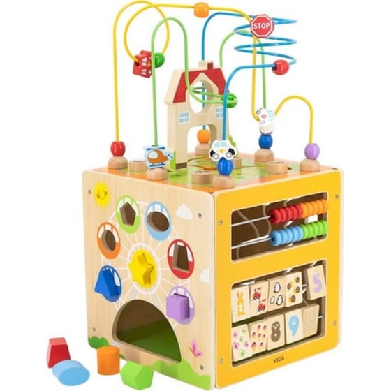 Viga Ξύλινος Κύβος Δραστηριοτήτων - Άσκηση Προγραφής 5-in-1 'οχήματα' image 0