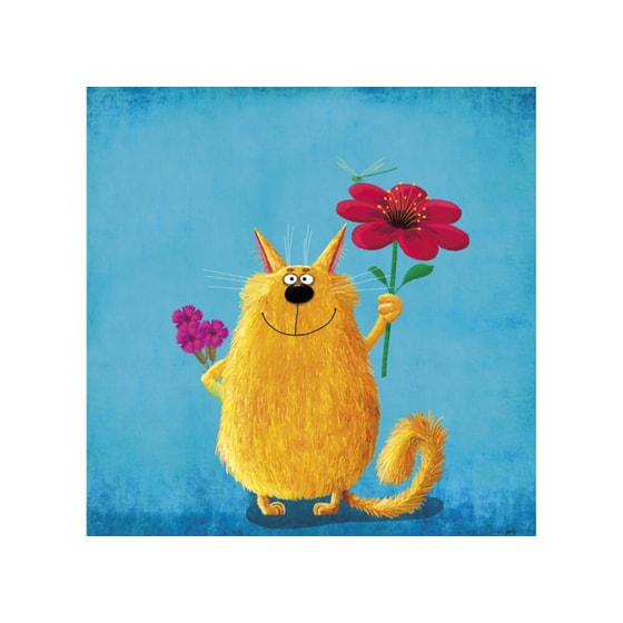 Ευχετήρια Κάρτα 12 Εποχές Γάτος Με Λουλούδι Happy Cards image 0