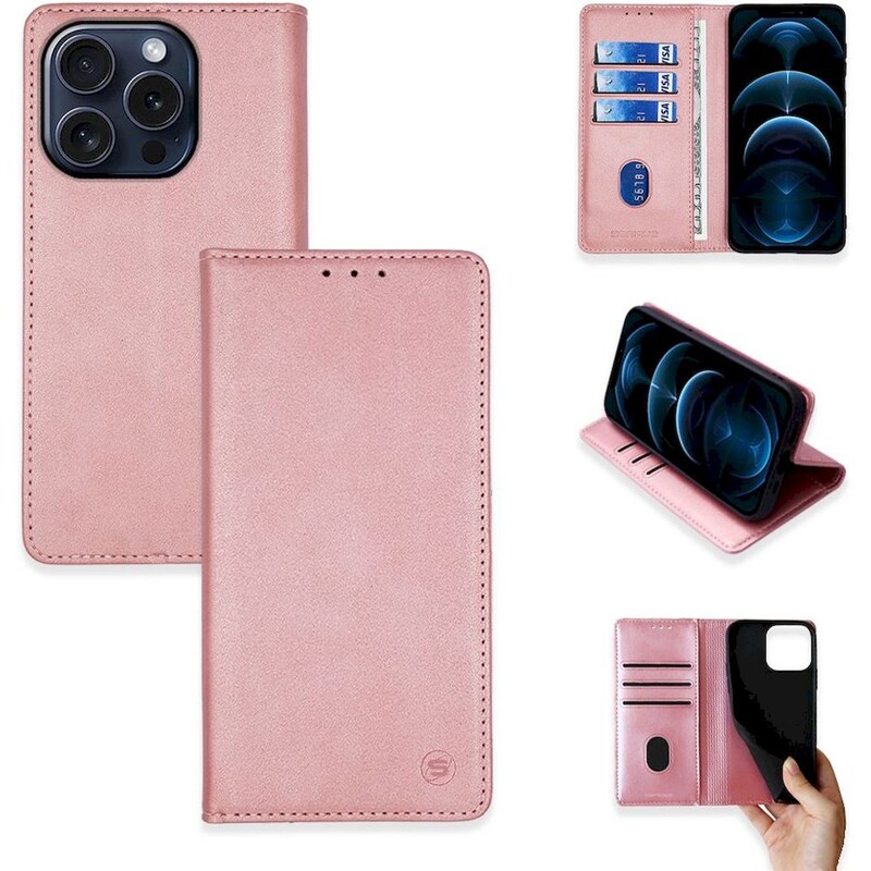 Θήκη Apple iPhone 15 Pro - Sonique Vintage Magnet Book - Ροζ Χρυσό