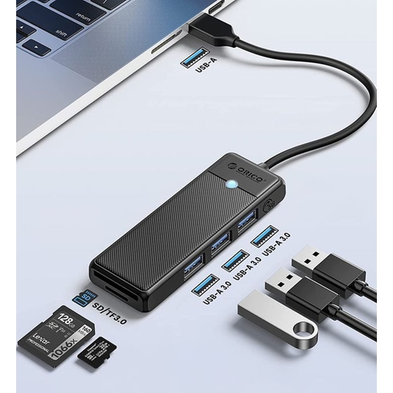 Orico Usb Hub Papw3at-u3 Με Sd/micro Sd/3x Usb Θύρες, 5gbps, Μαύρο image 2