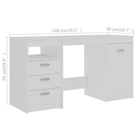 Γραφείο με Συρτάρια VidaXL από Μοριοσανίδα 140x50cm - Λευκό image 7