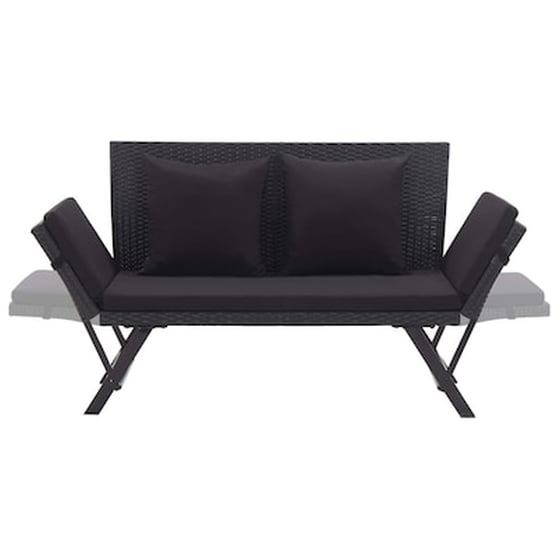 Παγκάκι Κήπου VidaXL με Μαξιλάρια από Συνθετικό Ρατάν 130-176x70x80 cm - Μαύρο image 5
