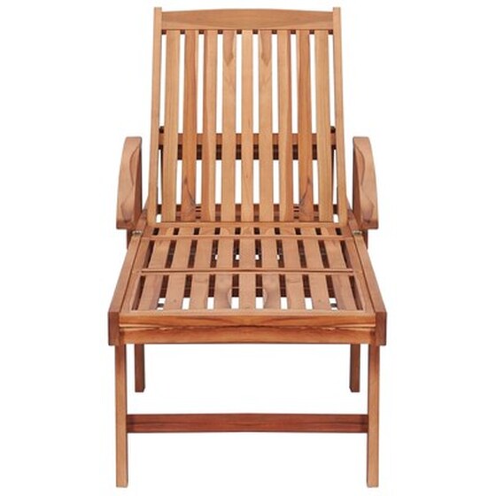 Ξαπλώστρα VidaXL με Μαξιλάρι από Μασίφ Ξύλο Teak 195x59.5 cm - Φυσικό Χρώμα Ξύλου/Γκρι image 4