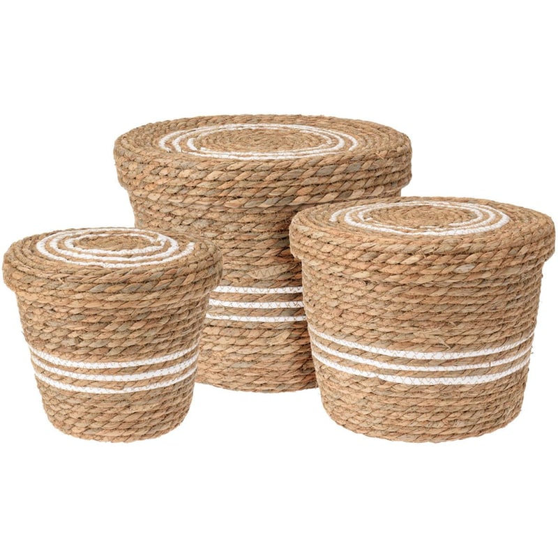 SPITISHOP Καλάθια Αποθήκευσης Spitishop K-m Kr2002610 Ψάθινο Σετ 3 Τμχ - Μπεζ