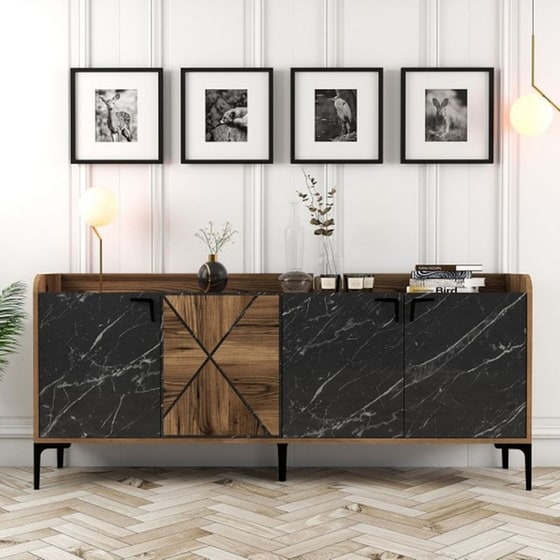 Μπουφές 24Mall Agora από Μοριοσανίδα/Μέταλλο 180x35x78 cm - Μαύρος/Καρυδί image 1