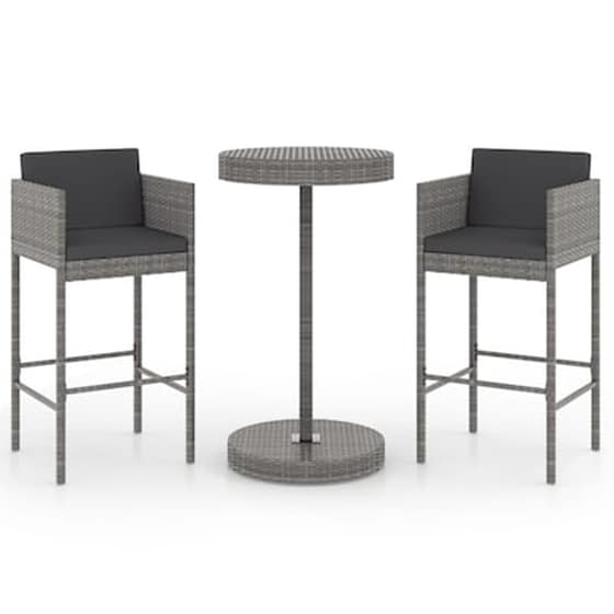 Vidaxl Σετ Επίπλων Μπαρ Κήπου 3 Τεμ. Γκρι Συνθετικό Ρατάν Με Μαξιλάρια image 2