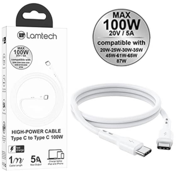 Καλώδιο δεδομένων Lamtech Usb-C σε Usb-C 1m - White image 4